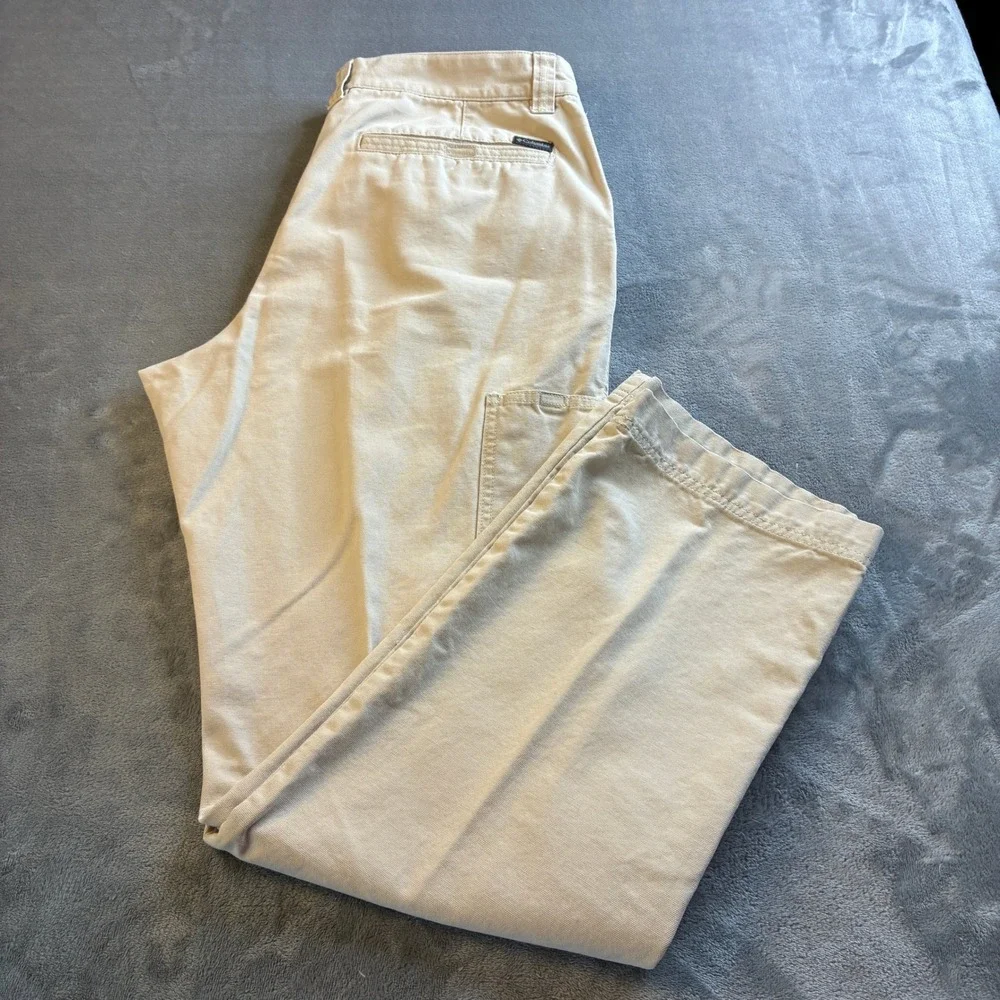 Columbia Mens Tan Khaki Cotton Canvas Utility Carpenter Pants 36x32 Straight Leg